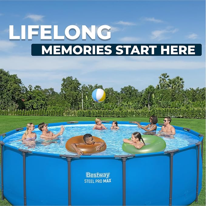 Bestway 2 Pack Steel Pro MAX Above-Ground Swimming Pool, 15' x 48" Round Metal Steel Frame Backyard Family Pool, Blue, Pool ONLY