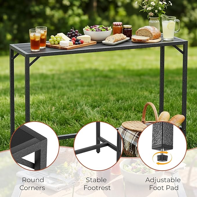 TLSUNNY Outdoor Bar Table, 63" Patio Counter Height Table, High Top Furniture w/HDPE Top, E-Coating & Hammer-Finish Frame, Adjustable Foot, All Weather for Hot Tub,Balcony,Poolside,Kitchen