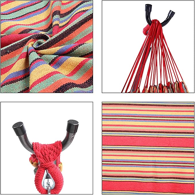 Hammock with Stand, 1-2 Person Heavy Duty Hammock with Carrying Bag, Polyester Outdoor Hammocks for Outside Backyard, Camping, Garden, Yard, Patio, 250 lbs Weight Capacity (Red Stripes)