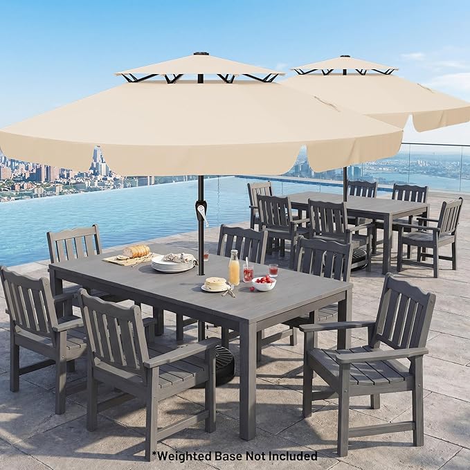 AreShark 12ft 2-Tier Patio Umbrella with Valance - Outdoor Umbrella Waterproof UV Protection, Market Table Umbrella w/ 8 Sturdy Ribs&Crank for Pool, Backyard, Garden(Ivory)