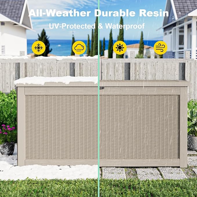 320 Gallon Outdoor Storage Box,Large Waterproof UV Resistant Deck Box,Lockable Storage Container for Patio Furniture Cushions Garden Tools and Pool Accessories(Gray，320 Gallon)