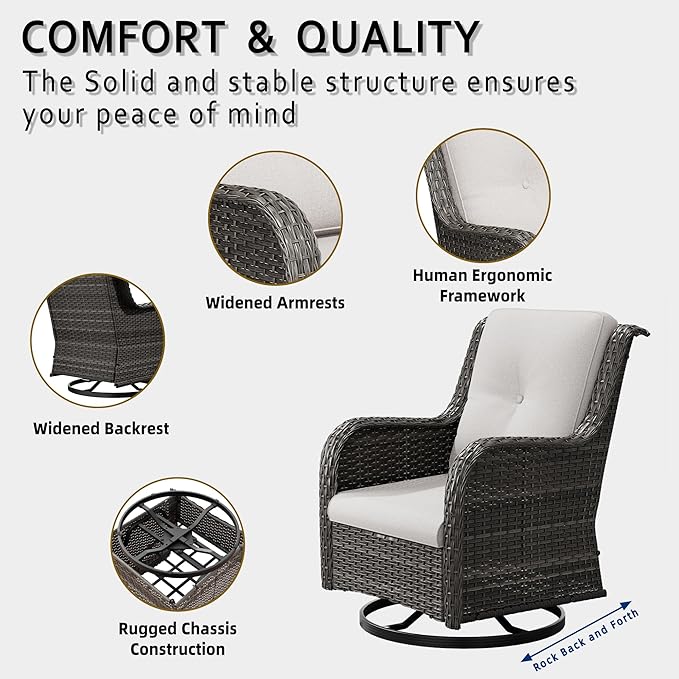 6 Pcs Patio Furniture Set with Fire Table-31'' Fire Pit Table, 1 Side Table, 4 Outdoor Rattan Wicker Conversation Chairs (2 Fixed & 2 Swivel) （Beige）