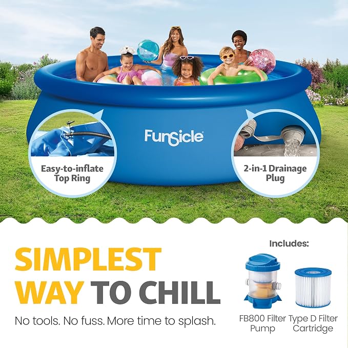 Funsicle Quickset 12' x 36" Round Above Ground Swimming Pool, with FiltraBoost 800 GPH Filter Pump, Type D Filter Cartridge & Repair Patch