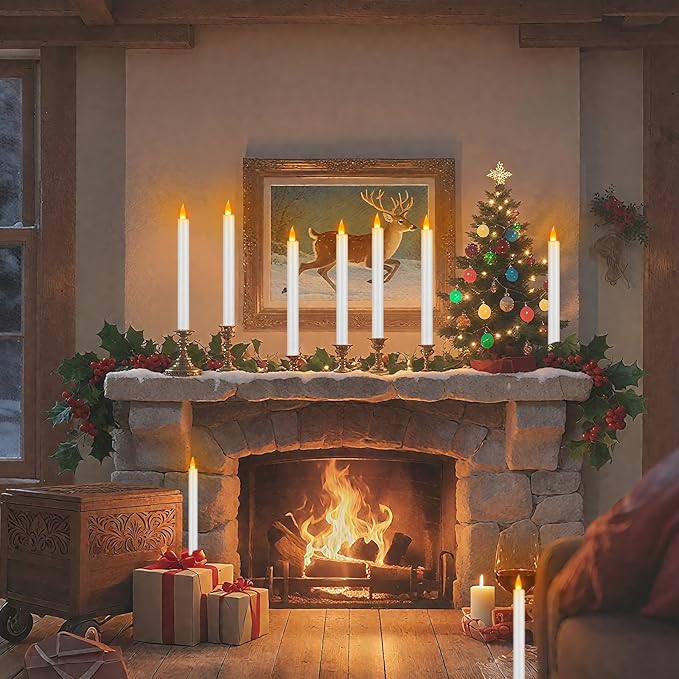 wemarry Flameless Taper Candles 10" Dripless Battery Operated Taper Candles Included Remote Timer 400+ Hours by 2AA Batteries for Halloween Christmas Wedding (White, 24 Pack)