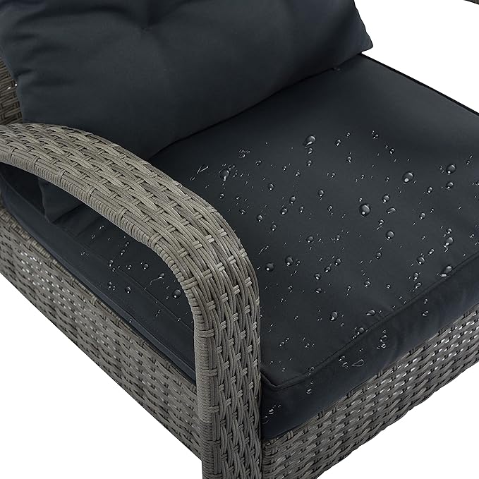 4-Piece Sectional Rattan Patio Furniture Set, All-Weather PE Wicker Sofa Set, Outdoor Patio Conversation Set with Tempered Glass Storage Coffee Table for Backyard, Poolside