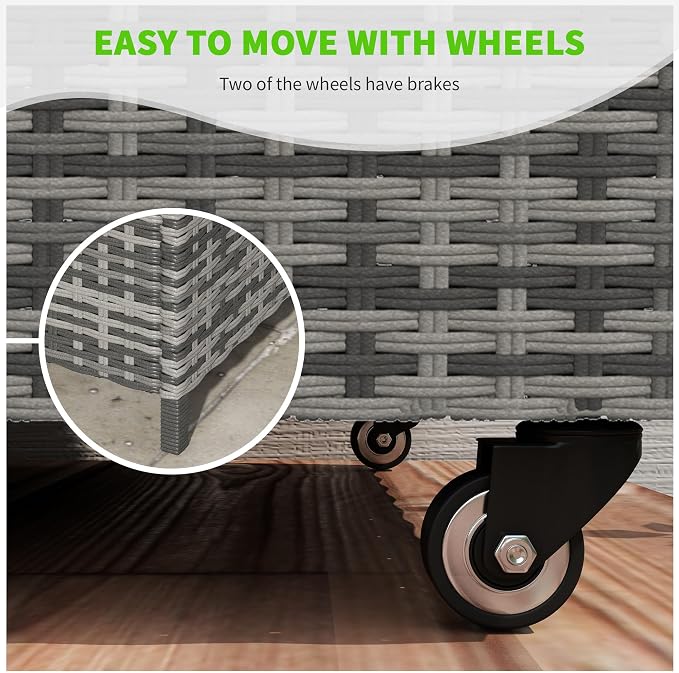 83 Gallon Deck Box, Large Outdoor Storage Chest, PE Wicker Trunk for Outside on Wheels for Tools, Pool Supplies Patio Furniture Cushions, Gray