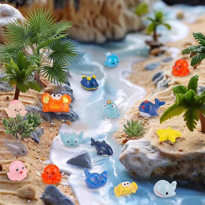 60 Pcs Mini Ocean Resin Animals Figures 60 Styles for Aquarium Decorations | Tiny Sea Animal to Hide Little Animals Figures for Fish Tank Ornaments Fairy Garden Miniature Landscape Dollhouse Accessories