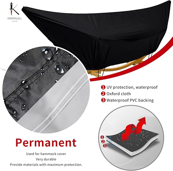 Outdoor Waterproof Hammock Cover for 11-12FT Hammock Stand,with Zip and Elastic Ropes,and It has Windproof Effect,420D Heavy Duty Oxford (Black,11-12foot)