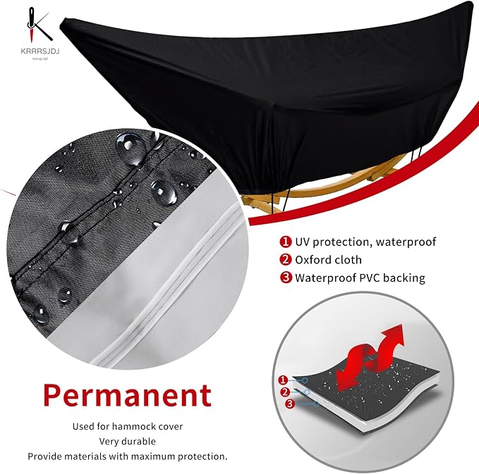Outdoor Waterproof Hammock Cover for 13-14FT Hammock Stand,with Zip and Elastic Ropes,and It has Windproof Effect,420D Heavy Duty Oxford (Black,13-14foot)