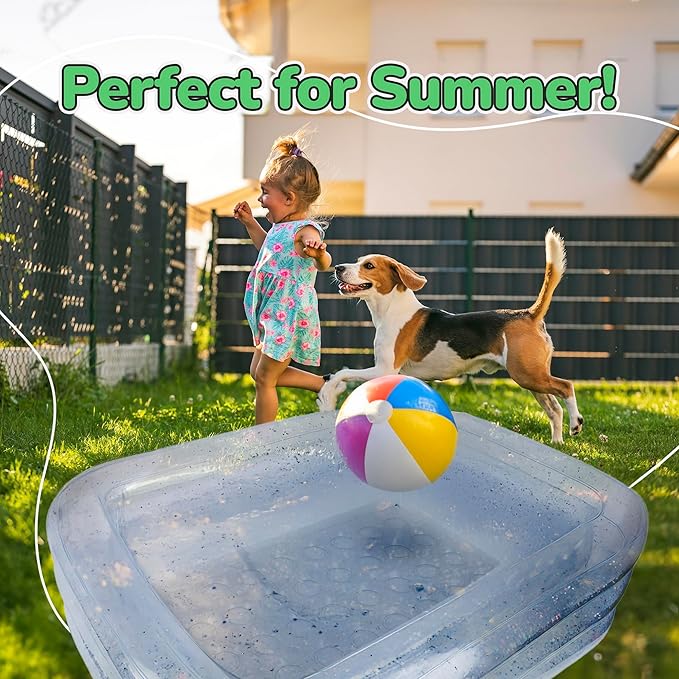 ArtCreativity Sparkly Inflatable Kiddie Pool, Transparent with Silver Glitter and Cushioned Bottom, Outdoor for Backyard, Toys for Kids, 3 Levels