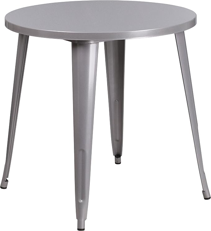 Flash Furniture Jeffrey Commercial Grade 30" Round Silver Metal Indoor-Outdoor Table