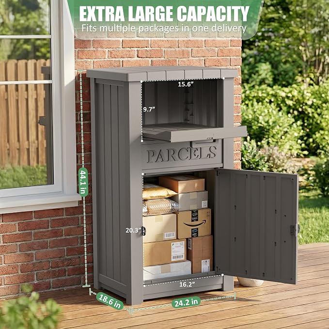 Large Package Delivery Boxes for Outside Waterproof Parcel Drop Storage Box UV Resistant Resin Lockable Secure for Outdoor Porch Patio (Grey-2)