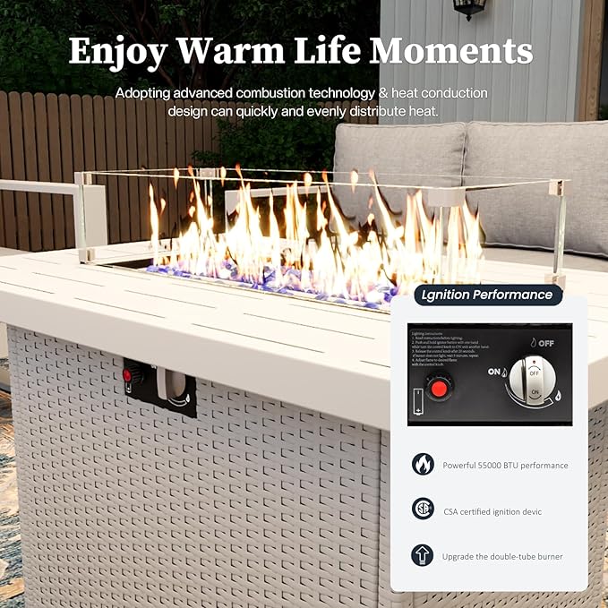 5 Piece Modern Aluminum Patio Furniture Set with Fire Pit Table, Outdoor Patio Sectional Conversation Metal Seating Sets with Olefin Cushion