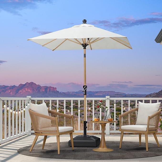 PURPLE LEAF 6' x 6' Square Outdoor Umbrella with Base Outdoor Table Umbrella Aluminum Patio Umbrella with Push Button Tilt & Crank and 8 Ribs Market Umbrella for Pool Backyard Beach, Cream