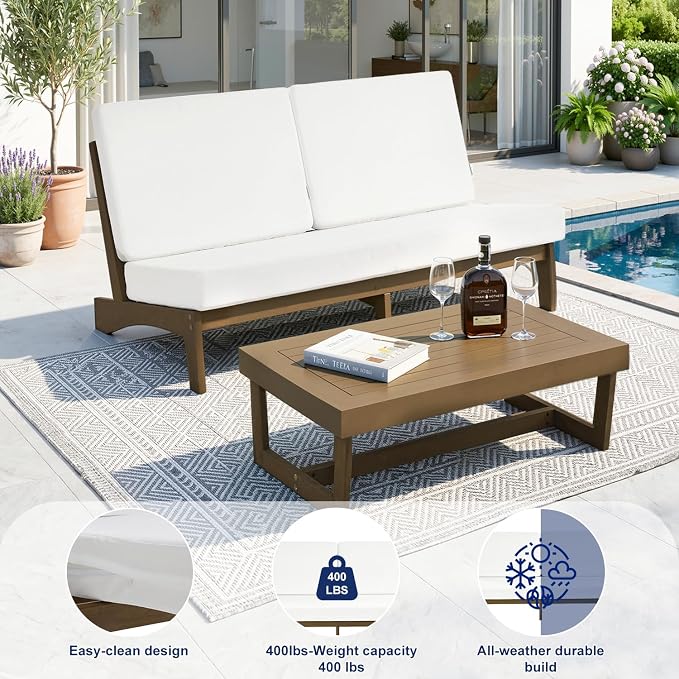 Pia Ricoo 1-Piece Patio Furniture Set, Outdoor Loveseat with 4.5-Inch Thick Cushions, All-Weather Outdoor Sofa for Backyard, Deck, Lawn - Beige (Split Back)