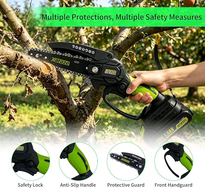 6 Inch Mini Chainsaw Cordless, 6 Inch Handheld Electric Chainsaws with 2*Batterie 3*Chains 2*Guide Bar, Small Chain Saw Battery Powered for Garden and Tree Trimmer, Ideal Gift for Elder Women and Man