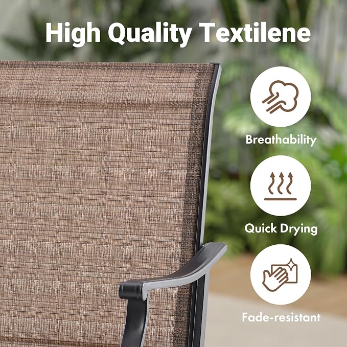 Soohow Outdoor Dining Set for 6, 7-Piece Patio Table and Chairs Set, 6 x Swivel Patio Dining Chairs and 47" Wood-Like Round Outdoor Table with 1.57" Umbrella Hole for Backyard, Poolside