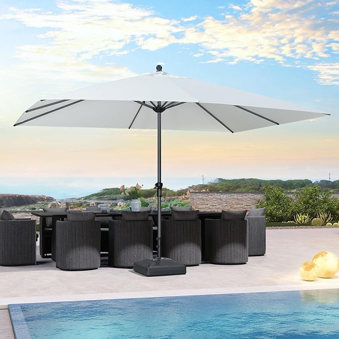 PURPLE LEAF 12' x 9' Patio Market Umbrella Outdoor Table Sun Umbrellas with Crank 8 Aluminum Sturdy Ribs for Pool Deck Backyard Beach White