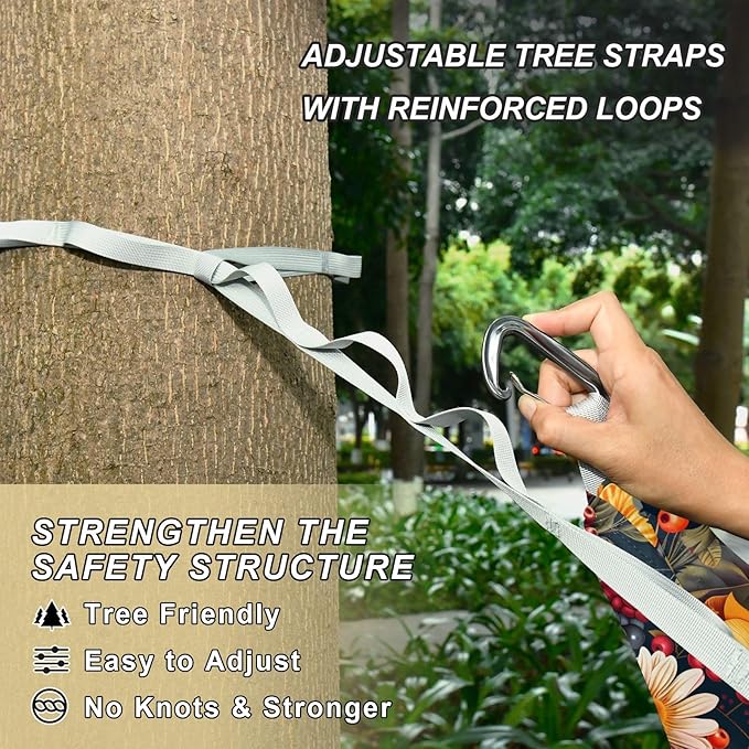 Camping Hammock Outdoor Hammocks for Outside Berryfruit Flowers Beach Trees Portable Lightweight with Pockets Tree Straps Indoor