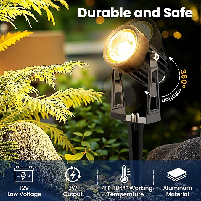 All-in-One Outdoor Low Voltage Landscape Lighting Kit, LED Landscape Spot Lights with 60W Transformer and 65FT Wire, Waterproof Outside Spotlights for Yard, Garden, Tree, Pathway, House, 3000K, 12Pack