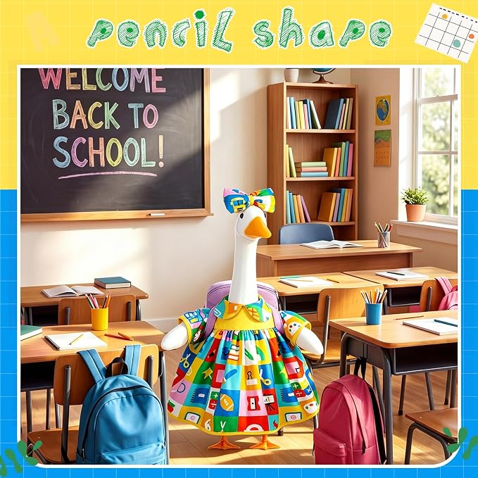 Mindsoft Back to School Porch Goose Outfit Teacher Goose Clothes Costume Statues Decor for 23" school Classroom Lawn Garden Patio Outdoor Statues(Backpack Style - Colorful)