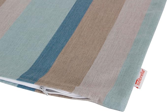 Outdoor/Indoor Sunbrella Throw Pillow Cover Only Square Set of 2 Pieces 18 inch x 18 inch Gateway Mist Stripe - Insert Not Included, Blue/Brown
