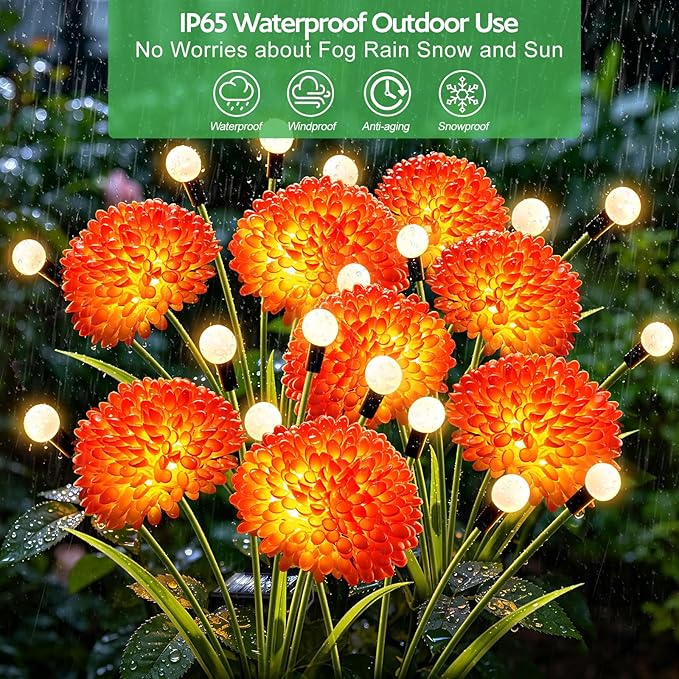 Solar Firefly Lights Outdoor Waterproof, 8 Pack Solar Flowers Swaying Lights with Flowers, Flower Light Garden Decor for Outside Yard Patio Halloween Christmas, Gifts for Women Grandma
