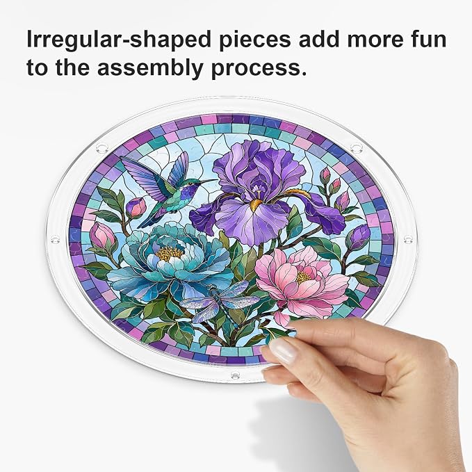 Acrylic Puzzle Suncatcher, Sun Catchers Puzzle for Window Hanging | 7.4 Inch Iris Floral DIY Suncatcher Puzzle for Adults, Ideal Gifts for Women, Men, Wife, Mom, Home & Garden Decor