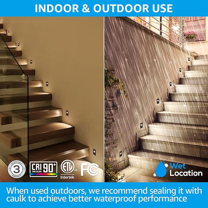 LEONLITE 3CCT 120V LED Step Lights, 3.5W 150LM 5%-100% Dimmable Indoor Outdoor Waterproof Vertical Stair Light, 3000K/4000K/5000K Selectable, CRI90, ETL, Aluminum, Oil Rubbed Bronze, Pack of 6
