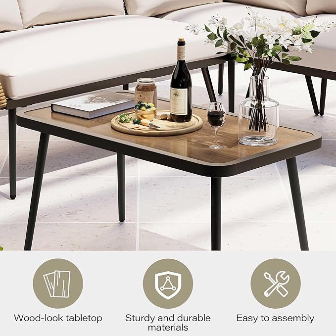 LAUSAINT HOME 4 Pieces Outdoor Patio Furniture Set, Rattan Balcony Furniture with Coffee Table, Patio Conversation Set with Soft Cushions for Patio, Porch, Balcony and Backyard