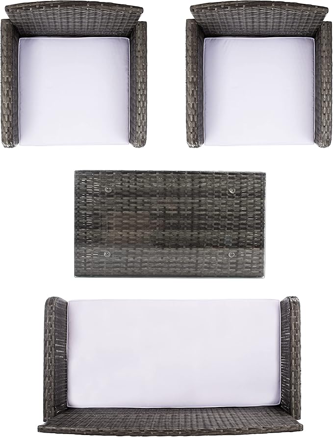 SAFAVIEH Outdoor Collection Aboka Grey Brown/White Cushion 4-Piece Conversation Patio Set PAT7505C