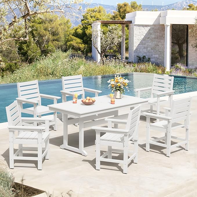 Patio Dining Chairs Set of 2, HDPS Weather Resistant Outdoor Chairs with Armrest, Heavy Duty 300LBS Support Patio Chairs for Backyard Deck Porch Balcony, White