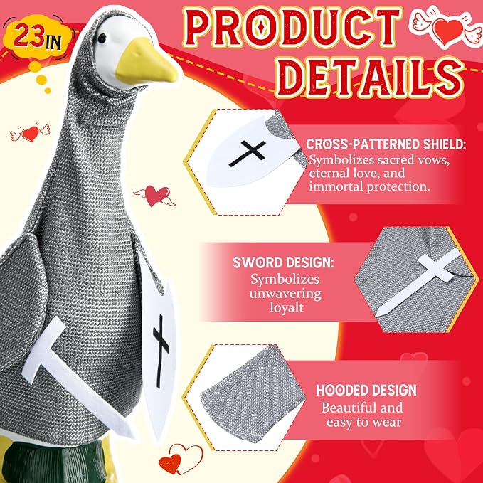 Porch Goose Outfit Cute Knight Goose Dress Clothes with Shield and Cross Costume for 23" Gooses Statue Decoration Patio Yard Garden Lawn Outdoor, Wedding Decors