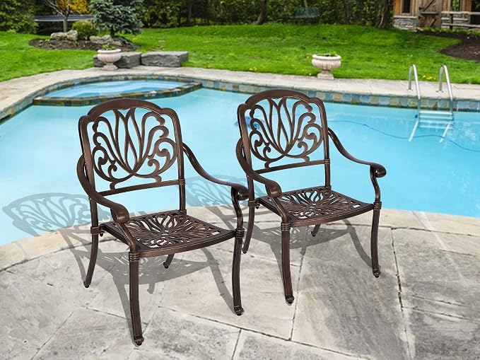 Grepatio 3 Piece Bistro Set Outdoor Cast Aluminum Patio Dining Set Table and Chairs Outside Bistro Furniture 2 Chairs and 1 Umbrella Table for Lawn Garden (Round Table and Chairs)