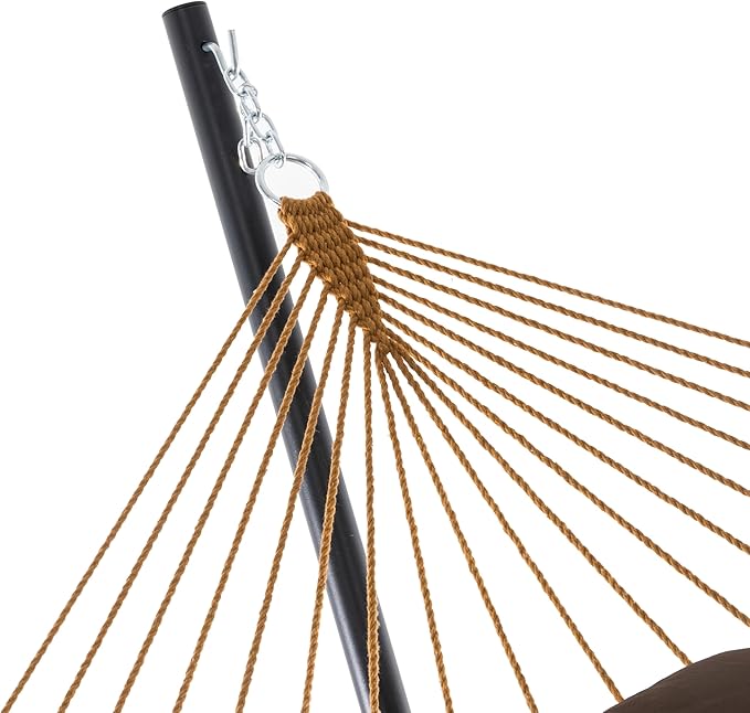 PNAEUT Double Rope Hammock with Stand Included, 12ft Heavy Duty Stand, 2 Person Traditional Cotton Rope Hammocks with Pillow for Outside Porch Patio Backyard Outdoor, Max 475lbs Capacity (Coffe)