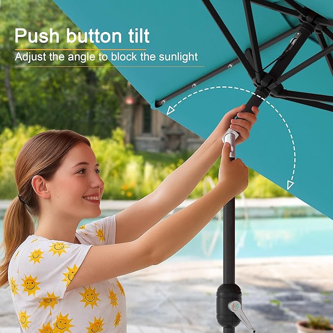7.5ft Outdoor Umbrella Patio Umbrella with Solar Lights,18 LED Lighted Table Market Outdoor Umbrella, 2-Year-Non-Fading, for Pool, Deck, Garden,Backyard