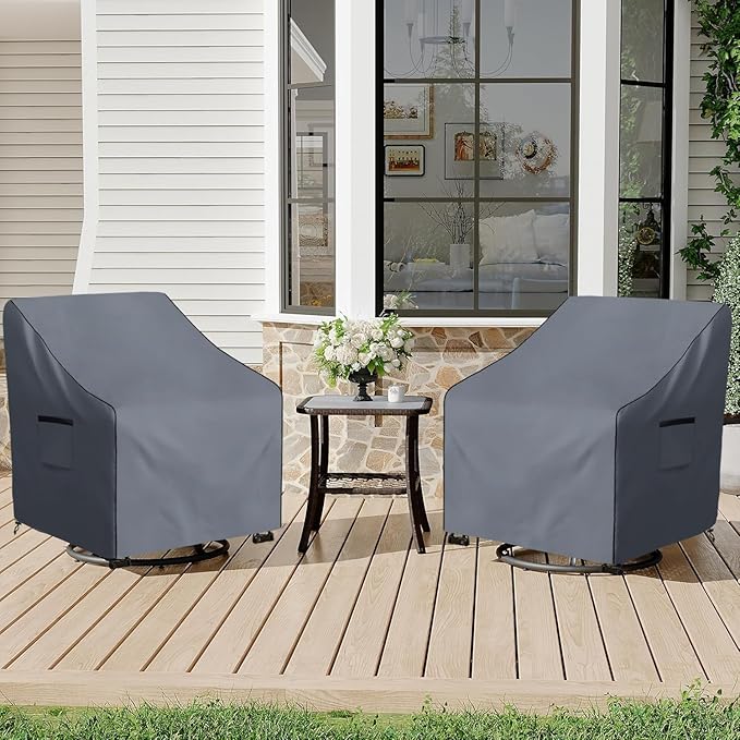 Outdoor Swivel Chair Cover 2 Pack,600D Heavy Duty 100% Waterproof Outdoor Chair Covers,Patio Furniture Covers for Swivel Patio Chairs,33" W x 35" D x 36" H,Grey