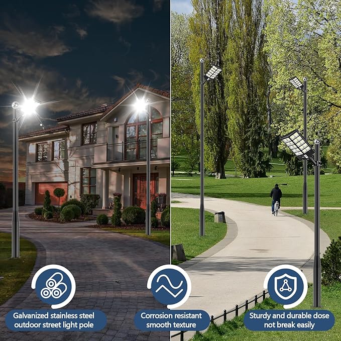 Street Light Pole 10Ft Tall, Street Lamp Post for Outdoor Lighting Fixtures with Two Types of Ground Mounting Brackets, Outdoor Light Pole for Parking Lot, Patio, Street, Backyard, Exterior House