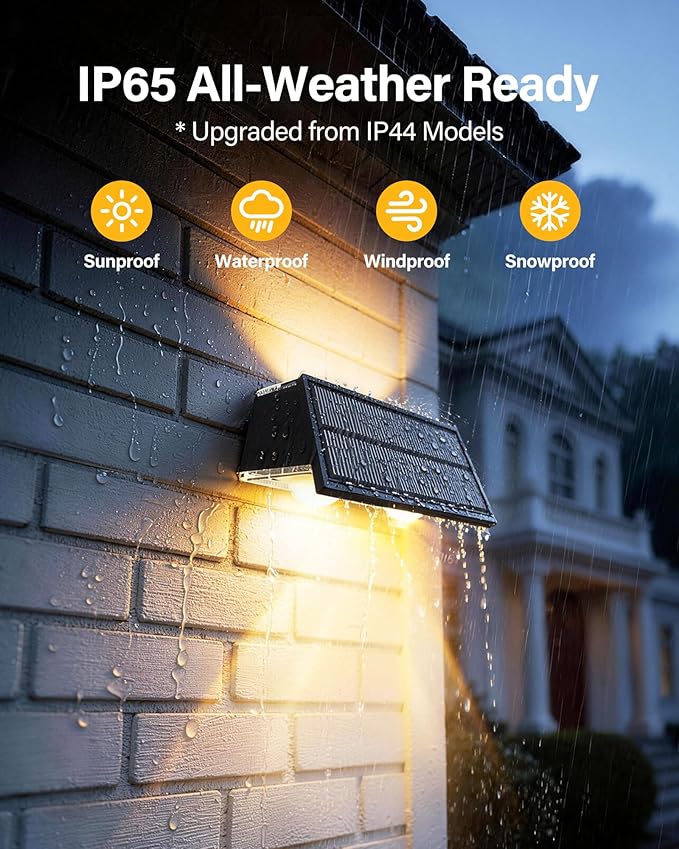 Solar Fence Lights Outdoor, 100LM Fence Lights Solar Powered Waterproof, 9 Color Modes, Up & Down LED Focused Beam, 12H Dusk to Dawn Glow for Pool/Patio/Wall/Backyard - 6 Pack, Black
