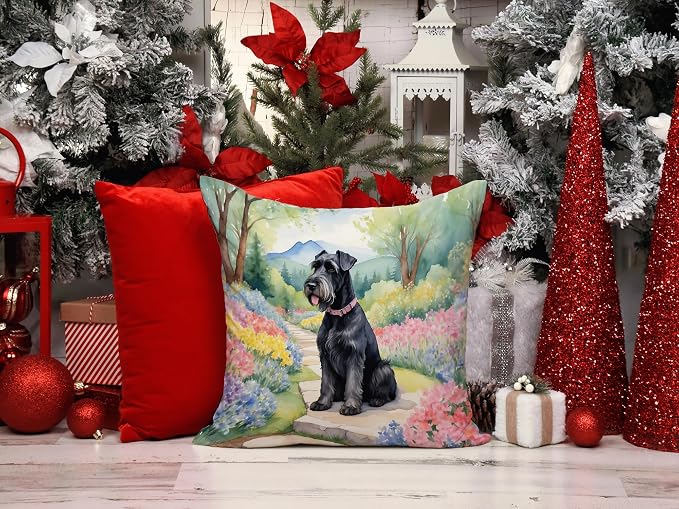 Caroline's Treasures Giant Schnauzer Spring Path Throw Pillow Machine Washable, Indoor Outdoor Decorative Pillow for Couch, Bed or Patio, 14Hx14W