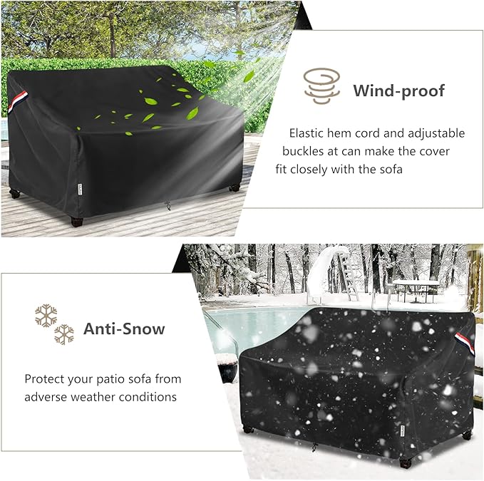 Outdoor Couch Cover Waterproof Heavy Duty Patio Furniture Covers, 79W x 38D x 35H Inches 3 Seater Outdoor Sofa Cover (Black)