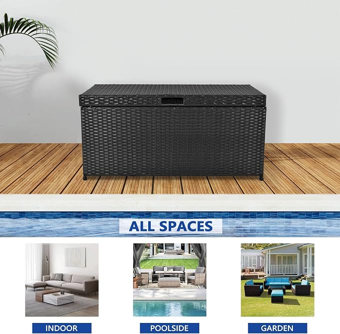 Jeco Wicker Patio Storage Deck Box in Black