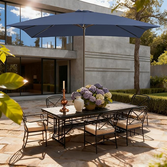 8x10FT Rectangular Patio Umbrella with Crank Lift for Garden,UV Protection Outdoor Umbrella for Deck,Pool and Yard,Navy