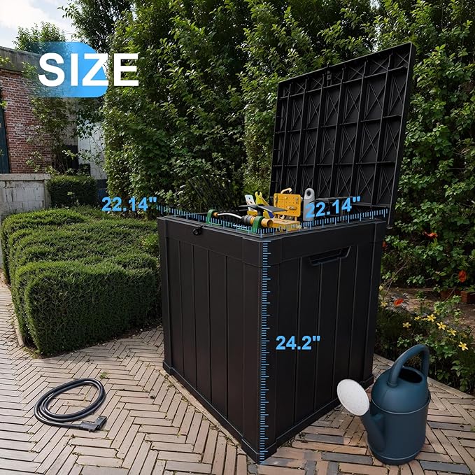 PatioZen 51 Gallon Resin Deck Box, Lockable Patio Outdoor Storage Box for Furniture, Garden Tools and Tools Storage, Waterproof Outside Storage Boxes - Black