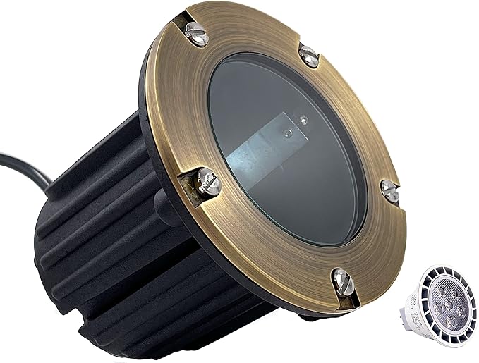 LED Spot Lights Outdoor Landscape Lighting Well Lights 173 - Solid Brass In Ground Light with 7W LED Bulb Security Landscape for Bright Long Lasting Home Garden Patio Pool Area Deck Lighting