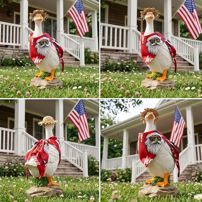 12" Real Farm Porch Goose Statue, Resin Yard Duck, Whimsical Outdoor Decor, Perfect for Garden, Patio, Backyard - Durable & Weather-Resistant, Pair with a Variety of Scarf Decorations