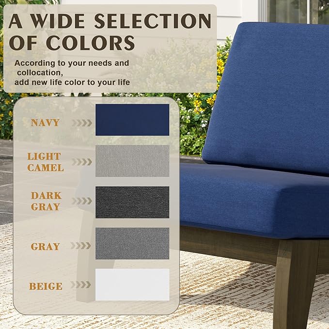 UIXE Wood Patio Furniture Sets, 3 Pieces All Weather Patio Loveseat Sofa Outdoor Sectional Futniture Backyard Conversation Set with Solid Wooden Coffee Table - Navy Blue