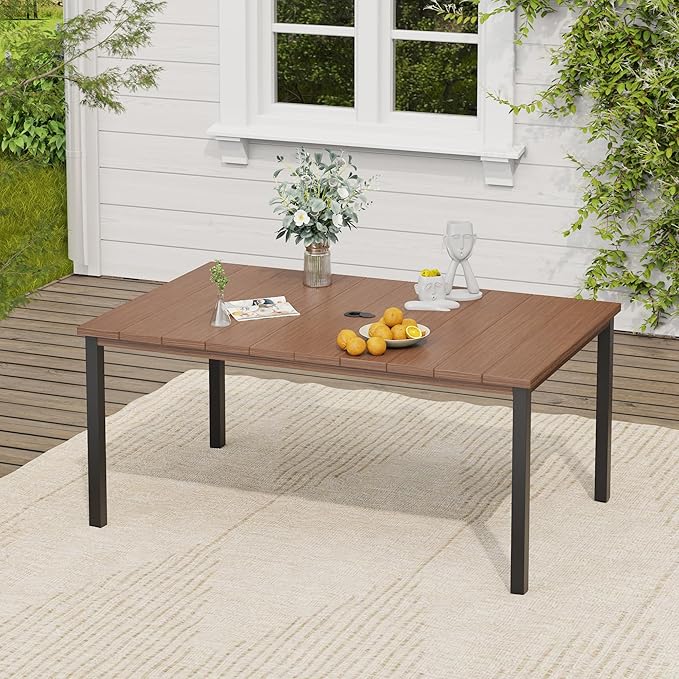 VICLLAX 7 Pieces Patio Dining Set, Patio Furniture Set of 6 Patio Swivel Dining Chairs and Rectangular Patio Table, Mixed Brown Chairs & Walnut Tabletop