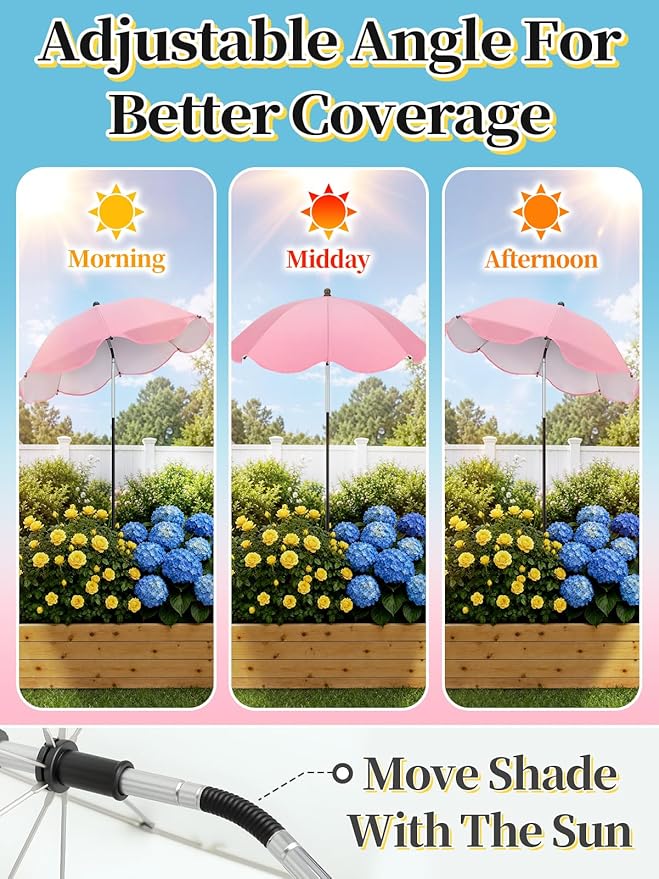 Cosweet Plant Umbrellas for Outdoor Plants with Stable 5 Prong Base & Adjustable Angle Height - 26" Larger UV-Resistant Garden Umbrella Shade, Easy Install for Raised Bed Potted Flowers