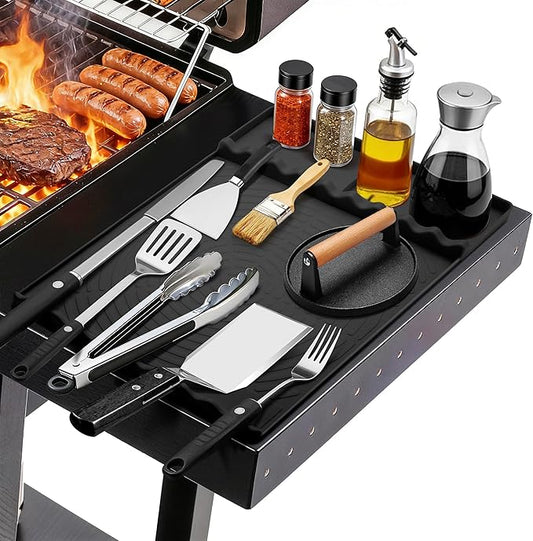 Silicone Grill Mat for Blackstone - BBQ Griddle Tools Side Mat with Drip Pad, Griddle Tools Mat for Outdoor Kitchen Countertop, BBQ Grill Accessories Gifts for Men (Black)